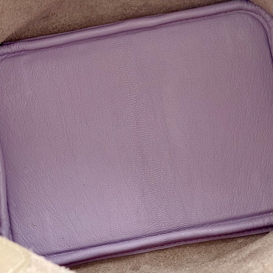 Gris Tourterelle Togo and Lilac Chèvre Picotin Style Bucket Bag Size 18