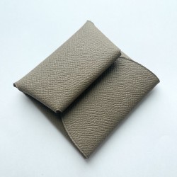 Bastia Style Double Sided Epsom Leather Coin Purse in Etoupe