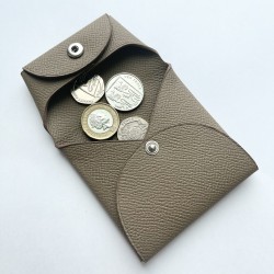 Bastia Style Double Sided Epsom Leather Coin Purse in Etoupe
