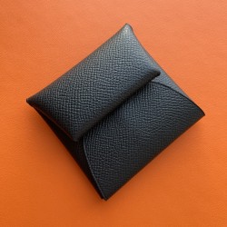 Bastia Style Double Sided Epsom Leather Coin Purse in Noir and Sesame