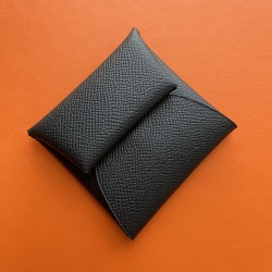 Bastia Style Double Sided Epsom Leather and Chevre Goatskin Coin Purse in Noir