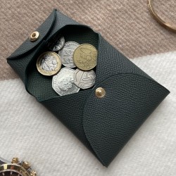 Bastia Style Double Sided Epsom Leather Coin Purse in Vert Cypress & Vert Anglais