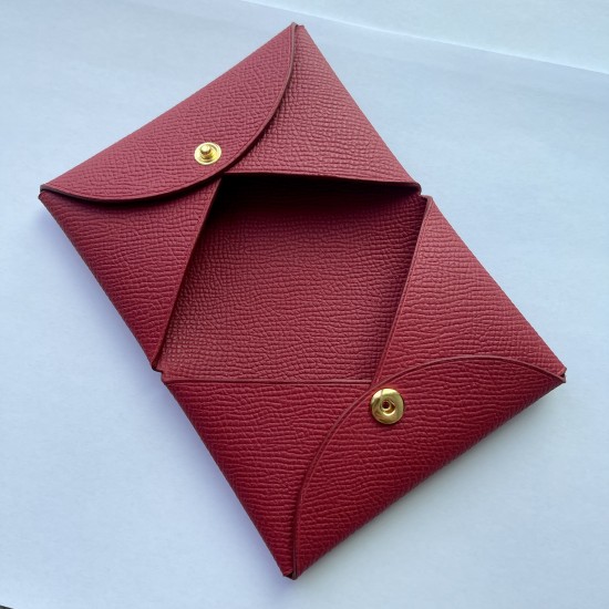 Calvi Style Card Holder in Rouge Casaque Epsom Calf Leather