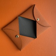 Calvi Style Card Holder in Orange Classic and Gris Etain Epsom