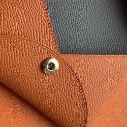 Calvi Style Card Holder in Orange Classic and Gris Etain Epsom
