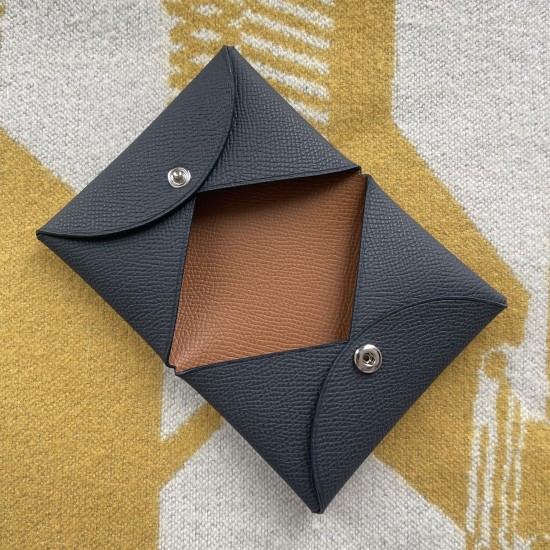 Calvi Style Card Holder in Blue Nuit and Gold Epsom Calfskin