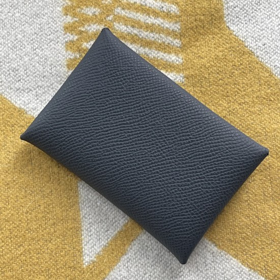 Calvi Style Card Holder in Blue Nuit and Gold Epsom Calfskin