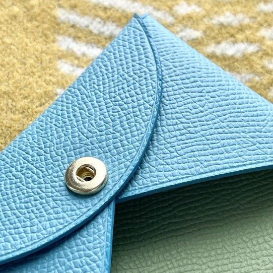 Calvi Style Card Holder in Blue Atoli and Vert Criquet Epsom Calfskin