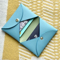 Calvi Style Card Holder in Blue Atoli and Vert Criquet Epsom Calfskin