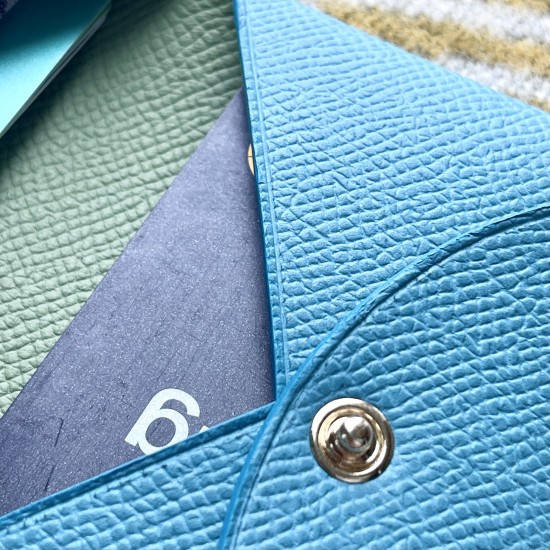 Calvi Style Card Holder in Blue Atoli and Vert Criquet Epsom Calfskin