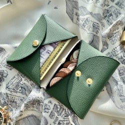 Calvi Duo Style Handmade Epsom Calf Leather Card Holder in Vert Anglais and Gris Mouette