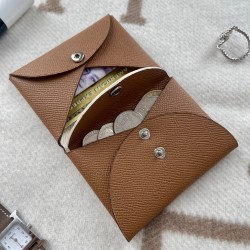 Calvi Duo Style Handmade Epsom Calf Leather Card Holder in Gold and Craie