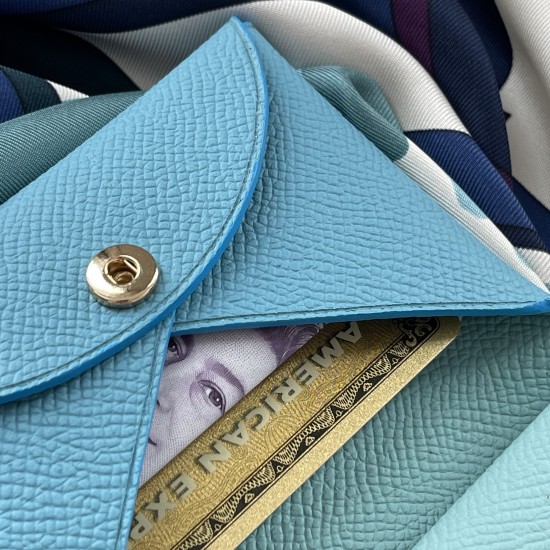Calvi Duo Style Handmade Epsom Calf Leather Card Holder in Blue Du Nord and Bleu Atoli