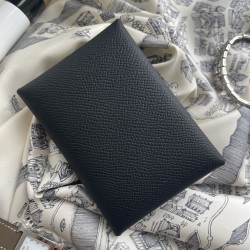 Calvi Duo Style Handmade Epsom Calf Leather Card Holder in Black and Vert Amande
