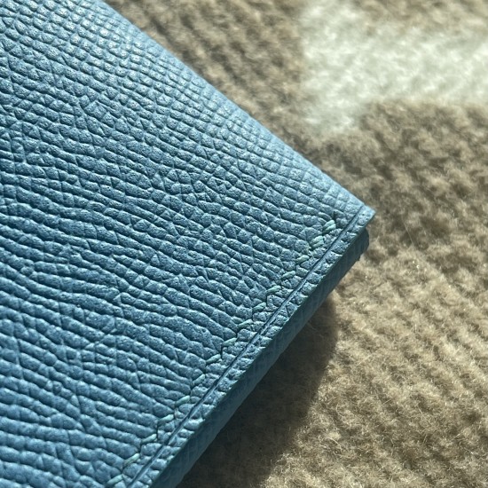 Handmade Compact Card & Cash Holder in Blue Paradis and Mauve Sylvestre Epsom Calfskin Handmade Compact Card & Cash Holder in Blue Paradis and Mauve Sylvestre Epsom Calfskin