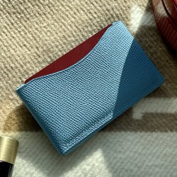 Handmade Compact Card & Cash Holder in Blue Paradis and Mauve Sylvestre Epsom Calfskin