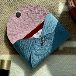 Handmade Compact Card & Cash Holder in Blue Paradis and Mauve Sylvestre Epsom Calfskin