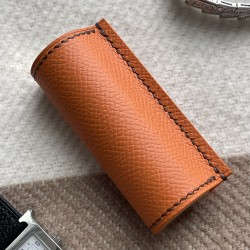Handmade Orange Epsom Calfskin Leather Lipstick Cover