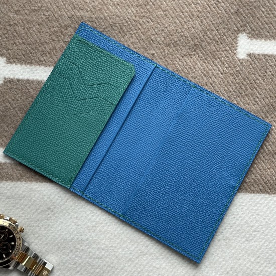 3CC Style Passport and Card Sleeve in Blue Hydra and Blue Paon Epsom Calfskin