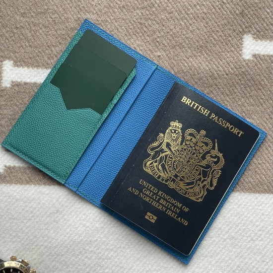 3CC Style Passport and Card Sleeve in Blue Hydra and Blue Paon Epsom Calfskin