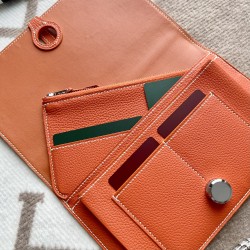 Clutch Wallet in Orange Togo with Removable Zip Pouch