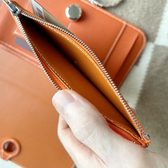 Clutch Wallet in Orange Togo with Removable Zip Pouch