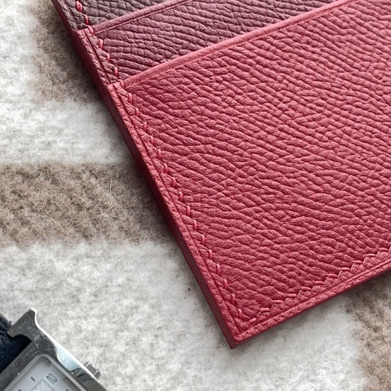 Handmade Slim 4 Card Card Holder in Rouge Casaque, Rouge Grenat & Rouge H Epsom and Matching Stitching