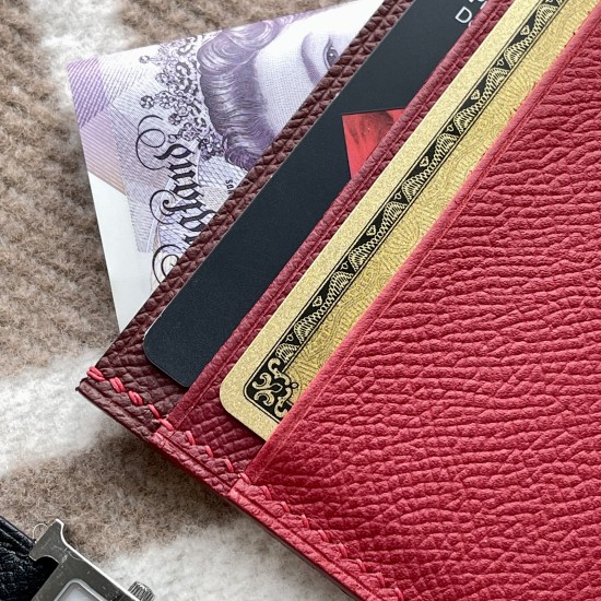 Handmade Slim 4 Card Card Holder in Rouge Casaque, Rouge Grenat & Rouge H Epsom and Matching Stitching