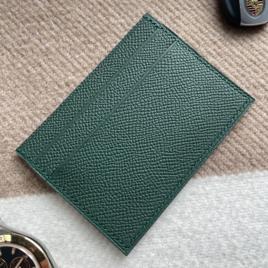 Handmade Slim 4 Card Card Holder in Vert Anglais Epsom and Matching Stitching