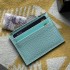 Handmade Epsom Calfskin Slim Card Holder with Zip Compartment in Bleu Atoli and Blue Hydra with White Stitching