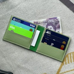 Handmade Vert Vertigo Evercolor and Vert Criquet Chevre Bifold Wallet