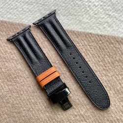 Black and Orange Double Ridge Watch Strap with Black Stitching for Apple Watch Ultra