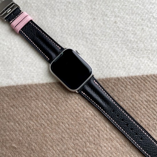 Noir and Rose Sakura Double Ridge Watch Strap with Pink Stitching for Apple Watch Ultra